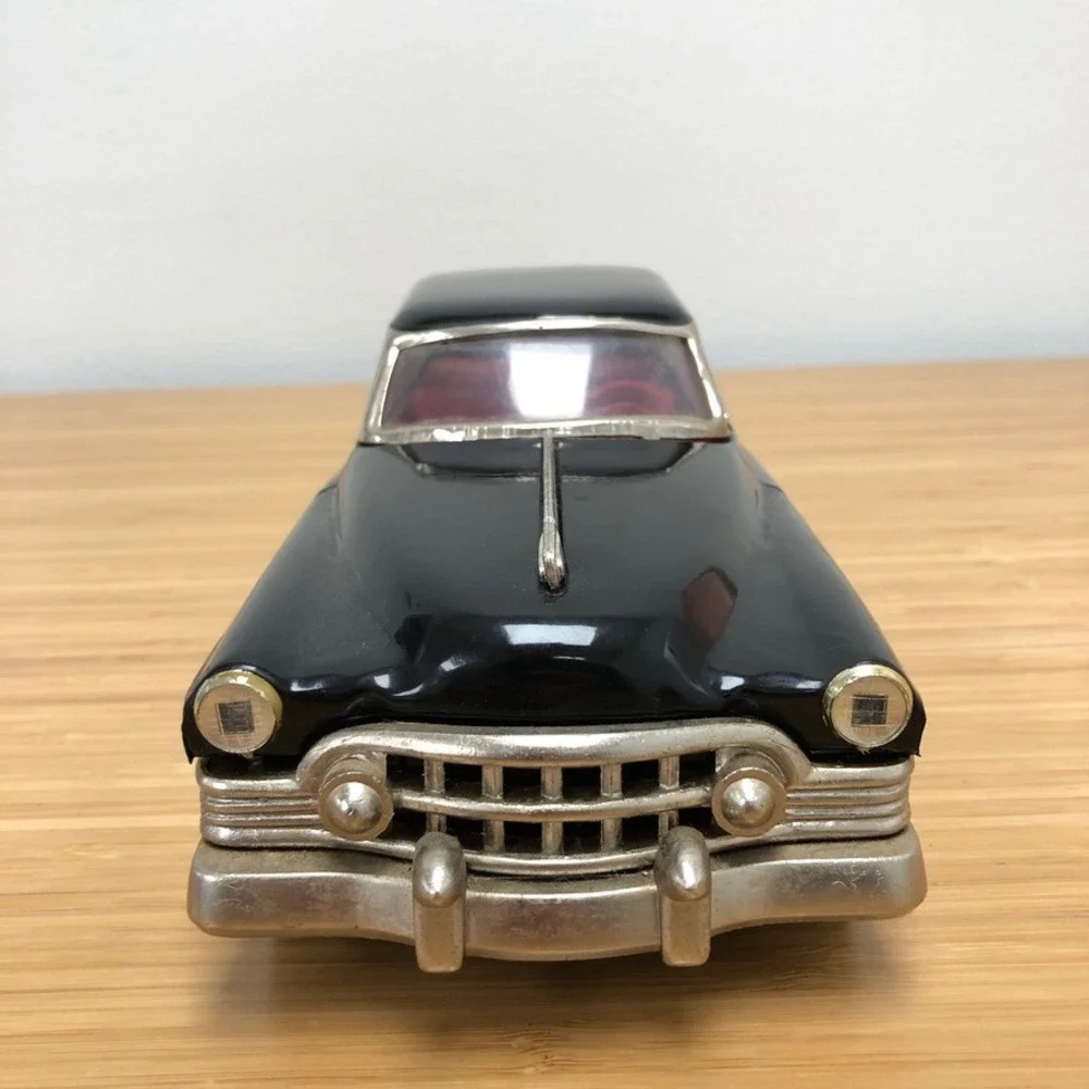 Vintage Tin Litho Friction Cadillac Sedan Toy Car Black Retro 1950s Style